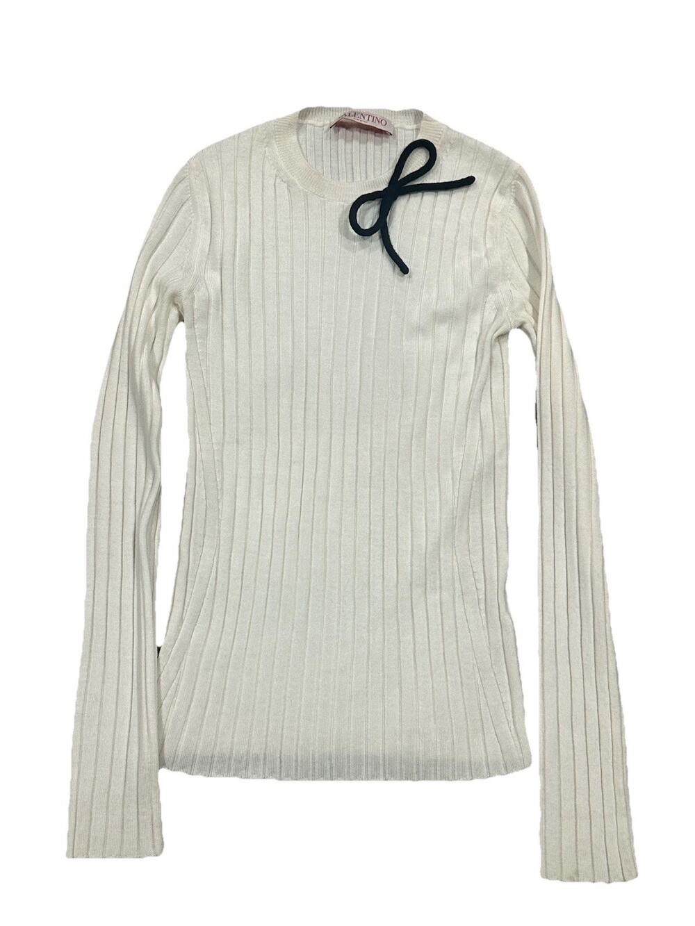 Valentino Unisex Pullover Sweater White Striped Crew Neck Long Sleeve Size S